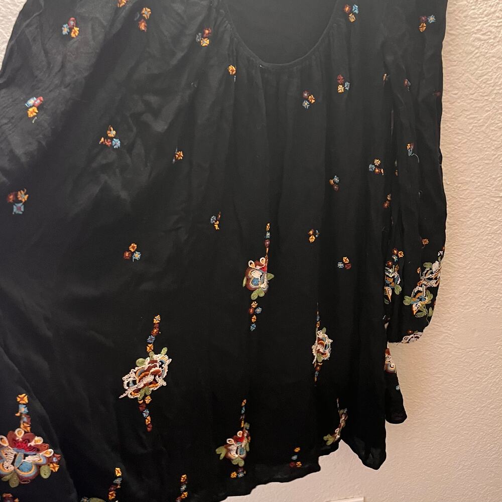 Free People Oxford Black Embroidered Swing Dress Boho Viscose XS Cottagecore - Picture 8 of 10
